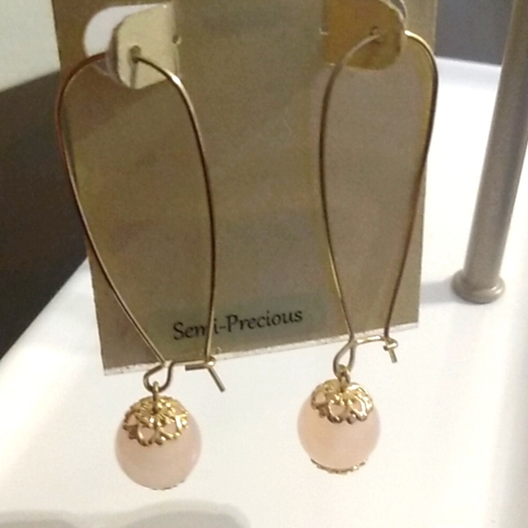 Francesca's Drop Gold Stoned Earrings with Light Pink Stones - Picture 3 of 3